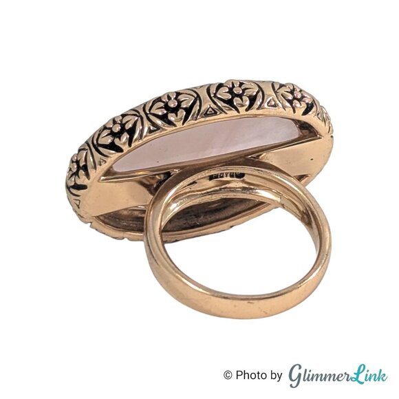 Barse Rose Quartz Gemstone Oval Floral Chunky Gold Tone Ring Size 10 - Picture 5 of 13